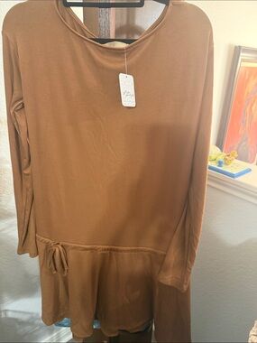 Free People Brown Long Sleeve Drop-Waist Womens Dress -#004S